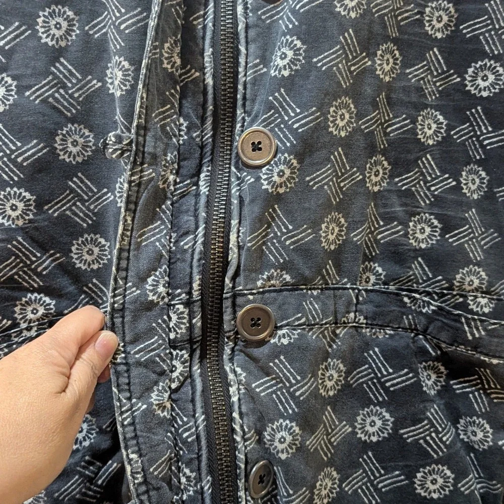 Free People Quilted MacKenzie Bomber Jacket XL Blue White Patterned Trim